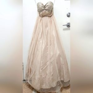 Le Chateau Formal Evening gown Size 2. Light Pink/Creme color. W/ crystal beads